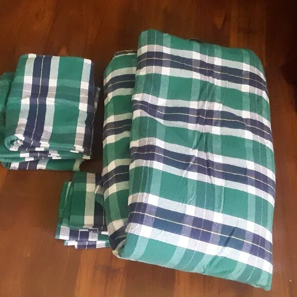 The Company Store VINTAGE Green Plaid KING FLANNEL Duvet Cover 5-Pcs Set